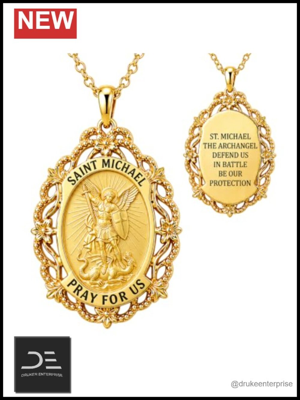 14K Gold Plated Saint Michael Necklace Religious Medal Pendant